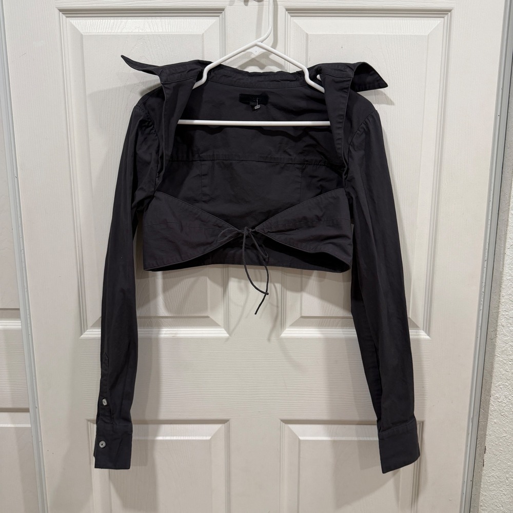 h:ours Black Long Sleeve Cropped Tie Front Bolero Shirt Top Small